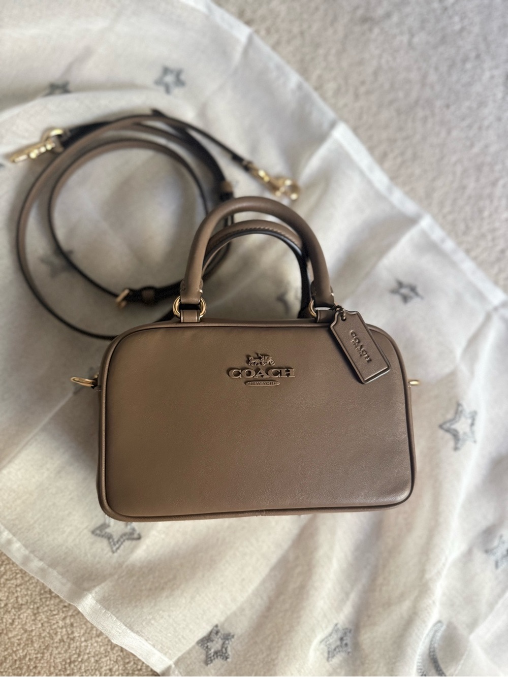 Coach Satchel Crossbody Bag CT776 Gold/Dark Stone Smooth Leather